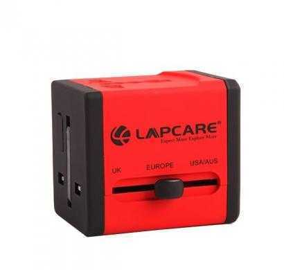 lapcare world travel adaptor with dual usb -global trotter (red)